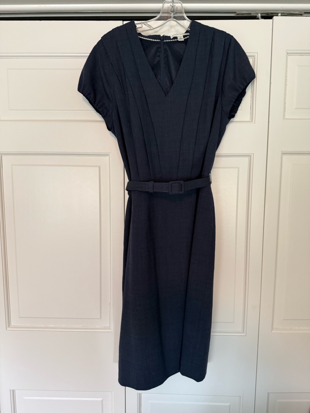 Banana Republic Grey V-Neck Belted Midi Dress